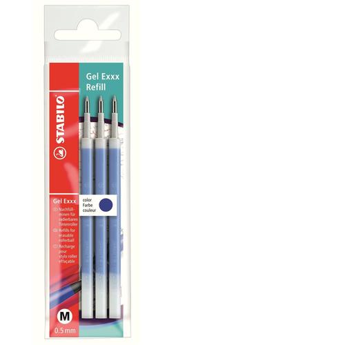 Stabilo Recharge Pour Stylo Roller Effaçable - Gel Exxx - Pack De 3 Recharges D'encre Gel - Bleu