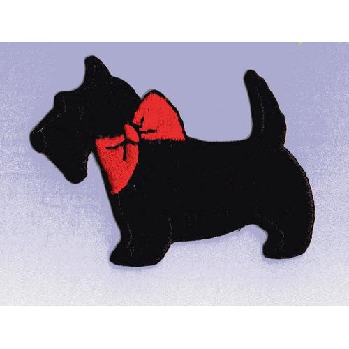 ecusson thermocollant chien noir noeud rouge