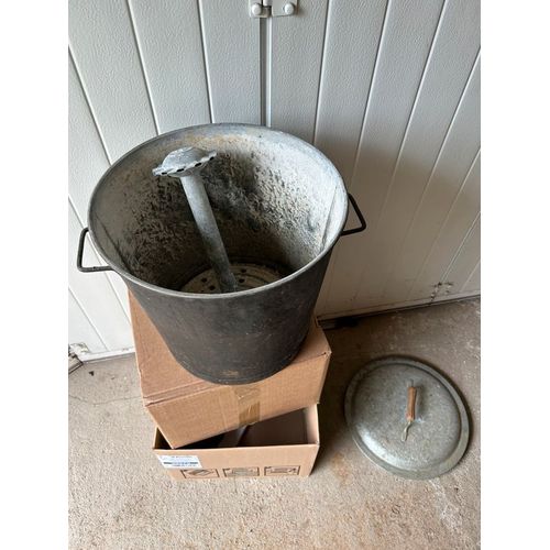 Ancienne Lessiveuse en zinc galvanisé- Bassine pour pots de fleurs