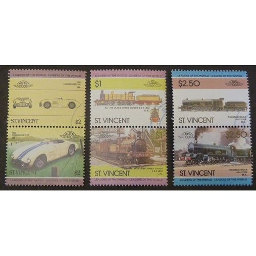 Saint-Vincent Oblitéré Lot De 6 Timbres De 1985 Locomotives Et Automobiles