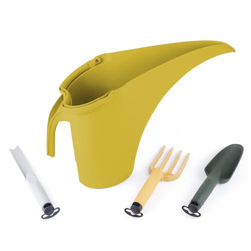 Ensemble d'outils de jardinage de haute qualité, 4 pièces, avec arrosoir de 4 litres, en acier inoxydable - couleur : jaune (curry)