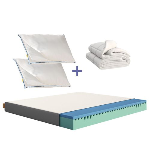 Emma | Pack Confort 160x200 | Matelas Mousse Hrx® Sommeil Réparateur| Housse Thermorégulatrice | Oreiller + Couette Nuage Respirants