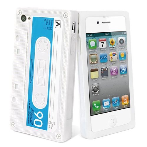 Coque Iphone 4 4s Cassette Blanche Muvit Retro Design Silicone Souple (Tpu)