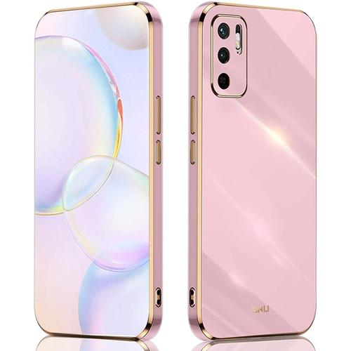 Coque Pour Xiaomi Redmi Note 10 5g/Poco M3 Pro 5g, Housse Silicone Coloré Case Protégez La Caméra, Étui Ultra-Fin Antichoc Pour Femme Cover Avec Cadre Doré Mauve