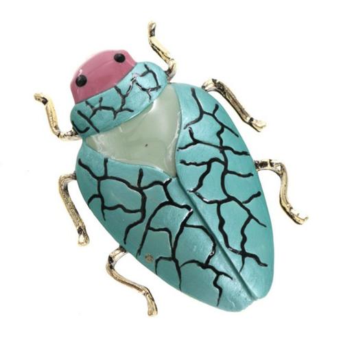 Les Trésors De Lily [Q5767] - Broche Créateur 'scarabée' Turquoise Doré - 50x35 Mm