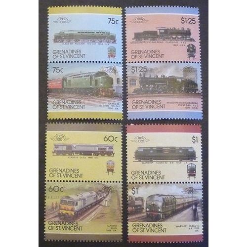 Saint-Vincent Grenadines Neuf Lot De 8 Timbres De 1987 Locomotives