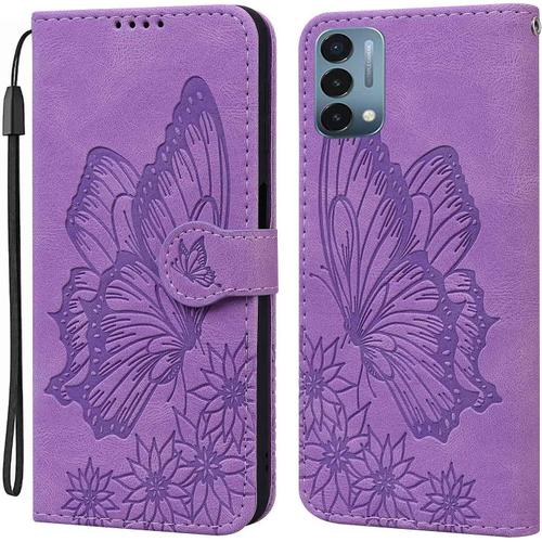 Étui Pour Nord N200 5g Ultramince Tpu+Pu Cuir Magnétique 2 Fentes Cartes Clip Portefeuille Support À Rabat Housse Protection Pour Oneplus Nord N200 5g 6.49"" Mauve