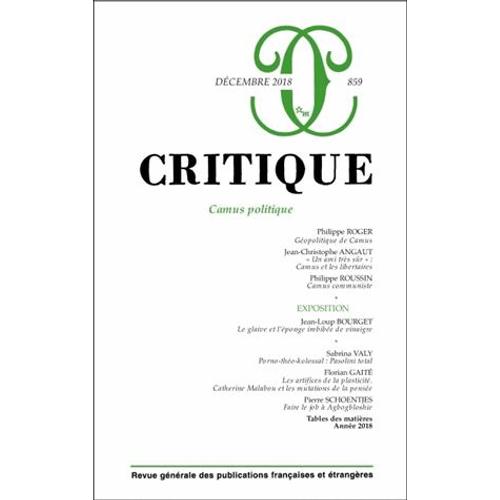 Critique N° 859, Décembre 2018 - Camus Politique