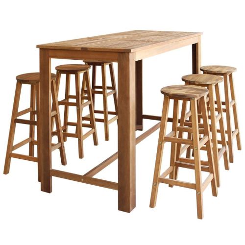 Table Et Tabourets De Bar 7 Pcs Bois D'acacia Massif