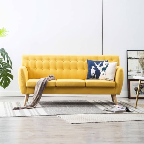 Canapé À 3 Places Revêtement En Tissu 172x70x82 Cm Jaune