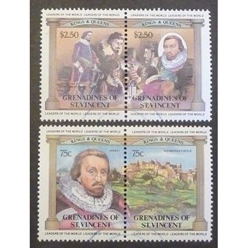 Saint-Vincent Grenadines Oblitéré Y Et T N° 285 286 289 290 Lot De 4 Timbres De 1983 Monarques Britanniques