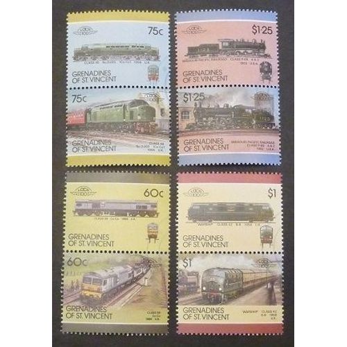 Saint-Vincent Grenadines Oblitéré Lot De 8 Timbres De 1987 Locomotives