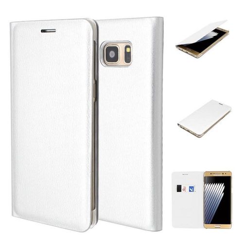 Etui A Rabat Samsung Galaxy S6 Edge Blanc Full Cover Eco-Cuir (Pu)