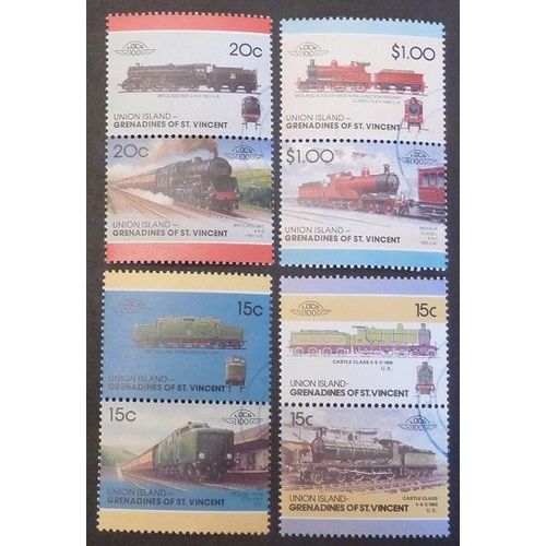 Saint-Vincent Union Oblitéré Lot De 8 Timbres De 1984 Locomotives