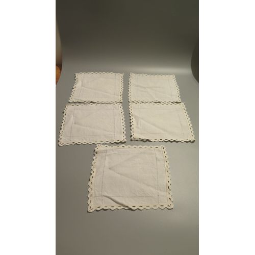 Lot De 5 Napperons Carrés Metis Et Dentelle Faits Main