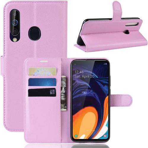 Coque Pour Samsung Galaxy A60 Pu Cuir+Tpu Coquille Fente Pour Carte Fonction Stand Fermeture Magnétique Etui Pour Téléphone Portable Pour Samsung Galaxy A60 Poudre