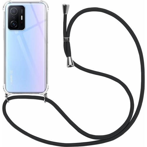 Coque Pour Xiaomi 11t/Xiaomi 11t Pro 5g Avec Cordon De Collier, Transparente Silicone Etui Bandouliere Pour Xiaomi 11t 5g 6.67"" , Antichoc Housse Avec Noir Lanyard