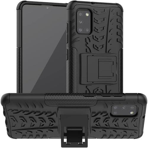 Coque Compatible Avec Samsung Galaxy A31, Ultra-Mince Rugged Heavy Duty Antichoc Anti-Rayure Housse Avec Béquille Protection Etui Pour Samsung Galaxy A31 Jx Black.