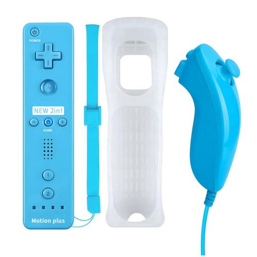 Qumox 2 En 1 Manette Motion Plus Intégrée Remote Nunchuck + Housse , Manette Wii Nunchuck Pour Nintendo Wii Wii U Wii Mini