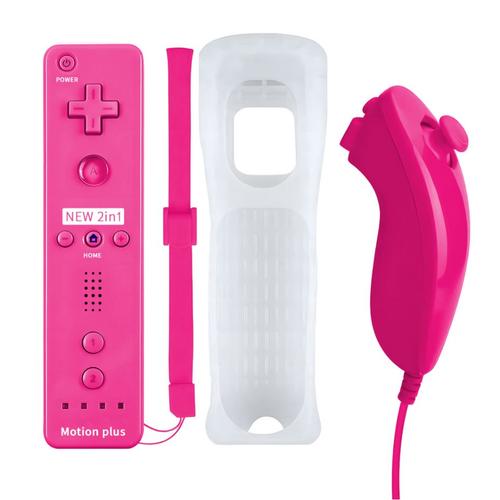 Qumox 2 En 1 Manette Motion Plus Intégrée Remote Nunchuck Rose + Housse, Manette Wii Nunchuck Pour Nintendo Wii Wii U Wii Mini