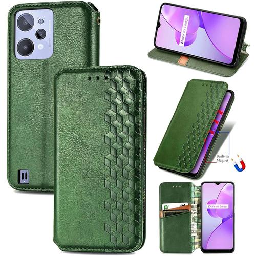 Étuis Flip Smartphone Retourner Oppo Cas Realme C31 Puan Couverture De Téléphone Mobile En Cuir Uitra Mince Conception Flip Protective Wallet Case Étui Color Green