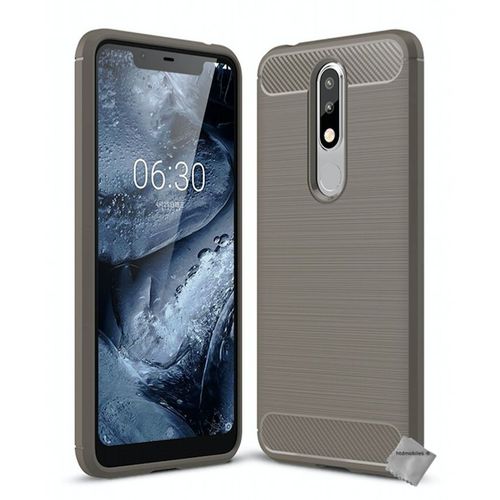 Housse Etui Coque Silicone Gel Carbone Pour Nokia 5.1 Plus (2019) + Verre Trempe - Gris