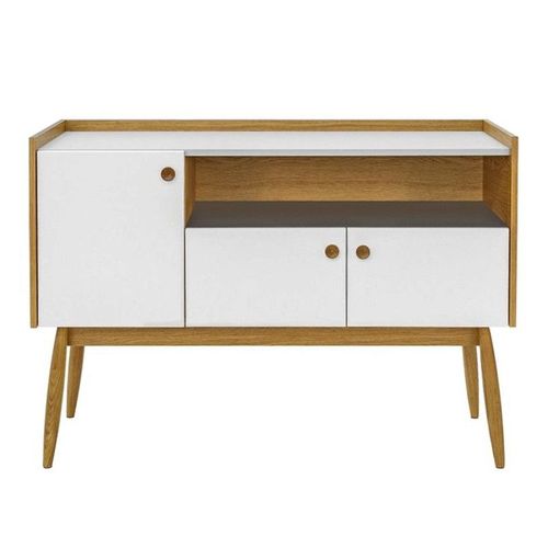 Paris Prix - Buffet 3 Portes & 1 Niche "Farsta" 115cm Chêne & Blanc