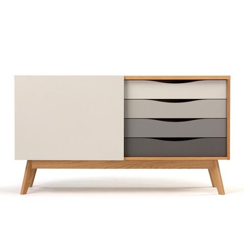 Paris Prix - Buffet 4 Tiroirs & 1 Porte "Avon" 128cm Chêne & Gris