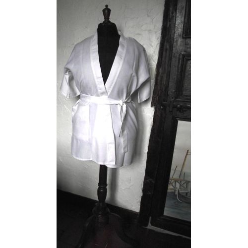 Blouse Vintage Année 1980 Professionnelle De Coiffure Croisée Blanche Taille 38