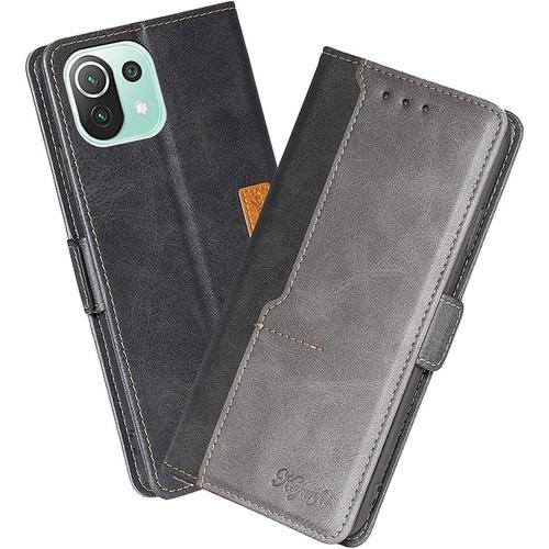 Housse Pour Telephone Xiaomi 11 Lite 5g Ne Xiaomi Mi 11 Lite Etui, Pu/Tpu Rétro Retourner Cuir Coque Magnétique Anti Chute Portefeuille Protection Case Cover, Noir