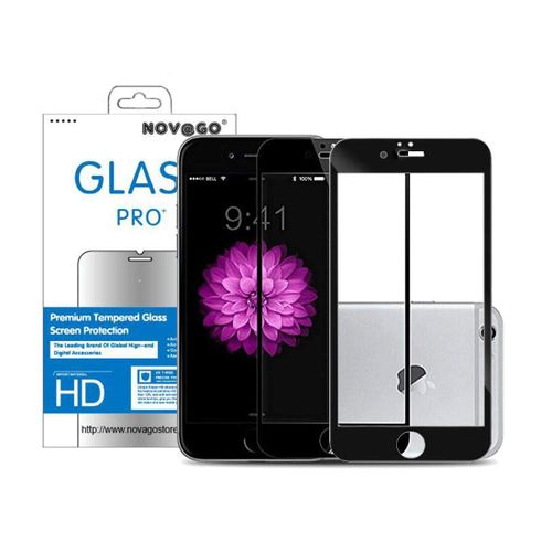 Novago Compatible Avec Iphone 6 , Iphone 6s (4,7'') Lot De 2 Films Protection Écran Verre Trempé Avec Contour En Carbone Souple Résistant Couvre Tout Écran (X2, Noir)