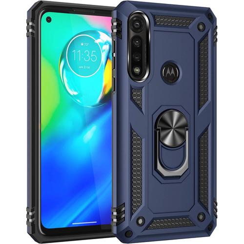 Coque Motorola Moto G Power Verre Trempé Étui De Protection Soft Tpu+Pc Heavy Duty Slim Dual Layer Protective Housse Etui Coque Avec Support De Bague En Métal Bleu