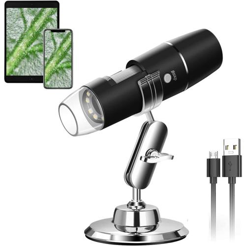 Microscope Numérique USB, 720P WiFi Endoscope Portable 50X-1000X avec Endoscope à 8 LED, Support en Métal pour Android iOS iPhone iPad MNS