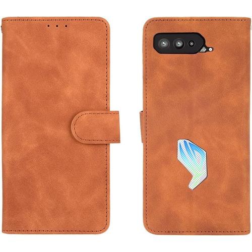 Coque Pour Asus Rog Phone 5, Cuir Premium Housse Folio Flip Case, Pu+Tpu Filp Etui, Flip Cover Portefeuille Ave Id Carte De Crédit Slot Fermeture Magnétique, Brown