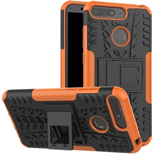 Huawei Y6 2018 Coque Pc+Tpu Modèle De Pneu Hybride Impact Armure Avec Kickstand Antichoc Lourd Duty Étui En Silicone Dur Pour Huawei Y6 2018 Orange Tire Pattern Jx.