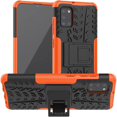 Coque Compatible Avec Samsung Galaxy A31, Ultra-Mince Rugged Heavy Duty Antichoc Anti-Rayure Housse Avec Béquille Protection Etui Pour Samsung Galaxy A31 Jx Orange.