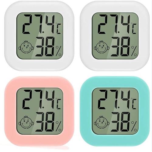 4 PCS microlcd Thermometer - Digital Indoor Humidity Meter - Thermometer Level Meter Green * 1, Pink * 1, White * 2 MNS