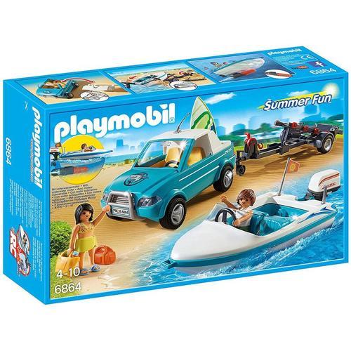Playmobil Summer Fun 6864 - Voiture Avec Bateau Et Moteur Submersible