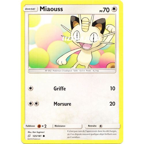 Pokémon - 125/181 - Miaouss - Sl9 - Soleil Et Lune - Duo De Choc - Commune