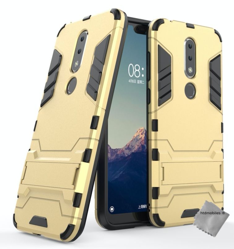 Housse Etui Coque Rigide Anti Choc Pour Nokia 6.1 Plus (2019) + Verre Trempe - Or