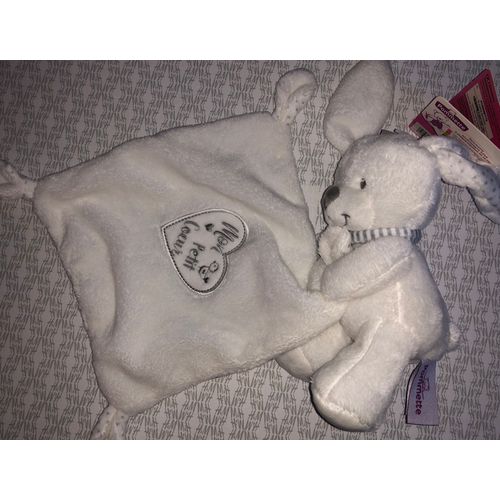 Doudou Lapin Mouchoir Pommette Blanc Gris Mon Petit Coeur