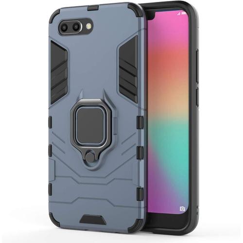 Coque Huawei Honor 10 Anneau Support Anneau Armor 2 En 1 Renforcée Défense Bumper Antichoc Armure Silicone + Pc Housse De Protection Etui Pour Huawei Honor 10 Gris