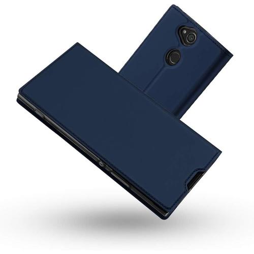Coque Sony Xperia Xa2 Plus, Étui En Cuir De Style Portefeuille Fin, Cuir Pu Avec Étui Interne En Silicone Tpu Souple Fonction Support Pour Sony Xperia Xa2 Plus Bleu