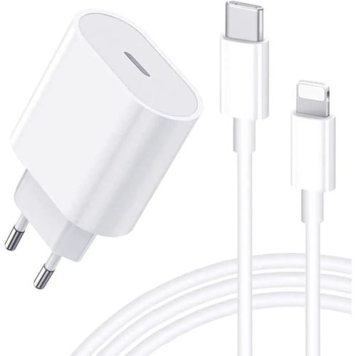 Chargeur Rapide 20w + Cable Long Lightning 2 Mètres - Usb-C Blanc Compatible Iphone 14 - 13 - 12 - 11 - X - Xs - Max - X - Pro - 8 - 7 - 6 - Se - 5 - Chargeur Rapide - Straße Tech ®