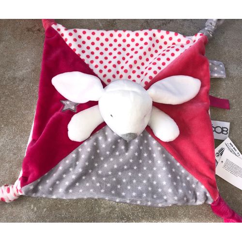 Doudou Lapin Obaibi Plat Rose Fuchsia Gris Blanc Etoiles Charline Peluche Jouet Bebe Ob