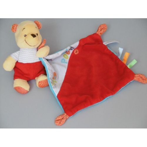 Doudou Peluche Ours Winnie Mouchoir Rouge Gris Bleu Pooh Disney Nicotoy