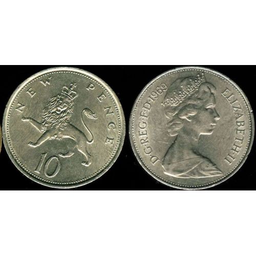 Pièce Monnaie - Royaume Uni - 1969 * 10 New Pence Queen Elizabeth Ii