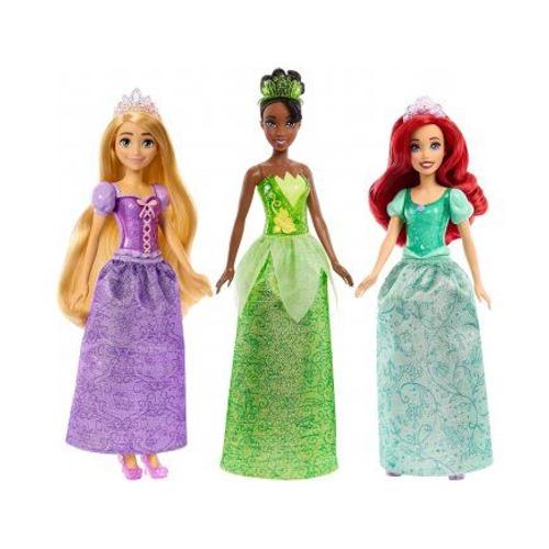 Coffret 3 Poupées Disney Ariel Tiana Raiponce + 2 Accessoires - Poupee Mannequin 30 Cm - Set Princesse Et 1 Carte - Jouet Fille