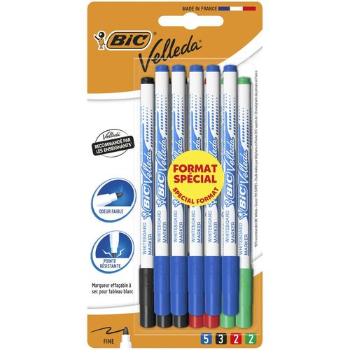 Feutre Effaçable À Sec Fin Assortis X 12 Bic Velleda