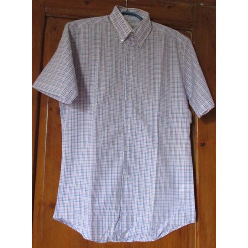 Chemise Homme Manches Courtes - Quadrillé Tons Pastels - In Extenso - Encolure 37/38 - 65%Polyester/35% Coton - Bas Forme Arrondie - Jamais Portée